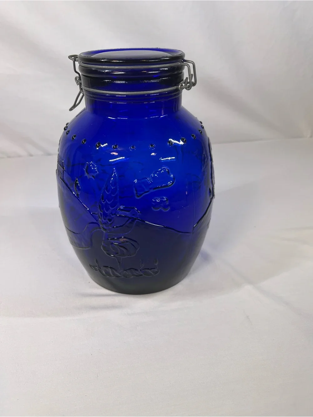 Made in Italy Cobalt Blue Glass Canister Vase with Embossed Design